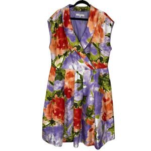 Vintage Evan Picone Midi Dress Fit & Flare Floral Abstract Colorful Retro Sz 18W